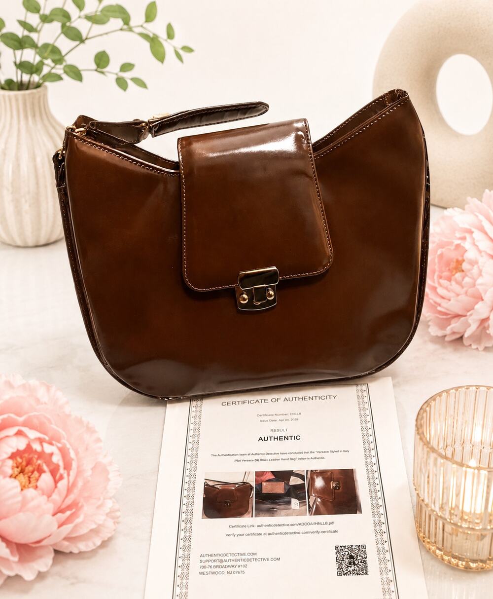 unlisted Versace Leather Shoulder Bag in Dark Brown with COA